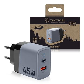 Tactical Microgrid GaN 45W Wandladegerät - PD3.0 USB-C, QC3.0 USB-A - Grau