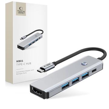 Tech-Protect HB01 5-in-1 USB-C Hub Adapter mit USB 3.0, HDMI 4K 60Hz, und 100W PD - Space Grau