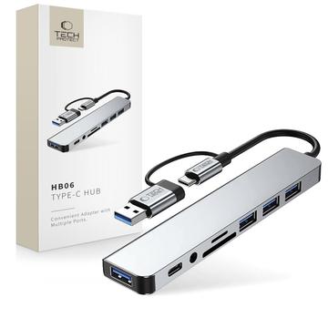 Tech-Protect HB06 9-in-1 USB-A/USB-C Hub-Adapter mit USB 2.0, USB 3.0, SD/TF-Kartenleser, 3.5mm-Audiobuchse, Typ-C - Space Grau