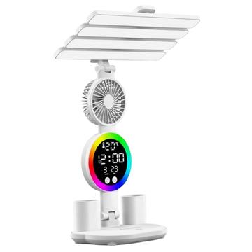 Touch 3 Modi LED-Augenschutz-Schreibtischlampe mit Uhr, Ventilator und Stifthalter - USB-betrieben