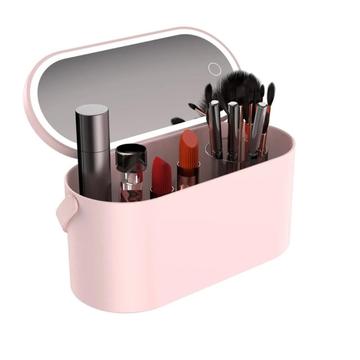 Reise-Makeup-Organizer mit integriertem Spiegel und LED-Licht - Rosa