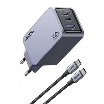 Ugreen X757 Nexode Pro 3-Port GaN PD Schnellladegerät mit USB-C Kabel - 100W - Grau