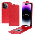 iPhone 15 Pro Vertikale Flip Case mit Kartensteckplatz - Rot