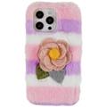 3D Plush Pelziger Winter iPhone 14 Pro TPU Hülle - pinke Rose