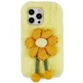 3D Plush Pelziger Winter iPhone 14 Pro TPU Hülle - Gelb Blume