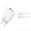 XO CE12 Schnelles Wandladegerät mit USB-C-Kabel - 20W, QC, PD - Weiß