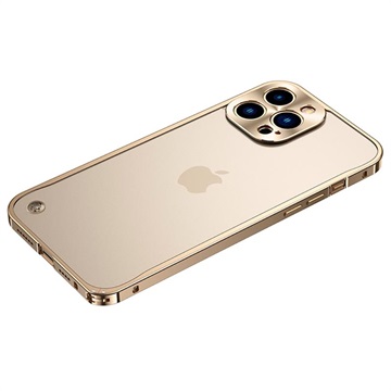 iPhone 13 Pro Max Metall Bumper mit Panzerglas Rückseite - Gold