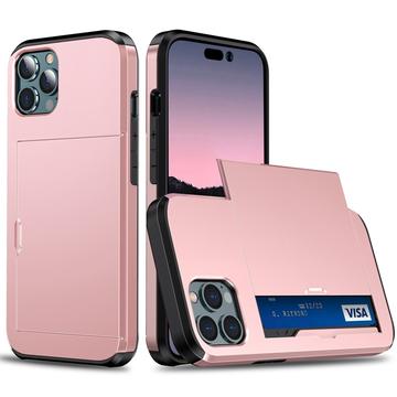 iPhone 14 Pro Hybrid-Hülle mit Verschiebbarem Kartensteckplatz - Roségold