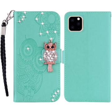 iPhone 14 Pro Max Eule Strass Wallet Case - Cyan