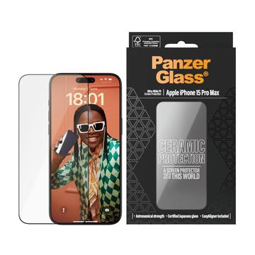 iPhone 15 Pro Max PanzerGlass Ceramic Schutz Ultra-Wide Fit EasyAligner Displayschutzfolie - 9H - Schwarzer Rand