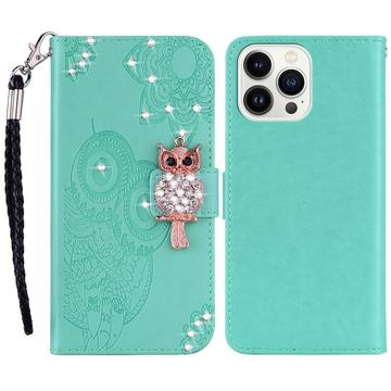 iPhone 15 Pro Eule Strass Wallet Hülle