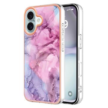 iPhone 16 Galvanisierte IMD TPU-Hülle mit Marmormuster - Blau / Rosa