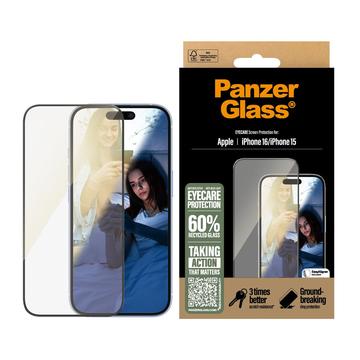 iPhone 16/15 PanzerGlass EyeCare Ultra-Wide Fit EasyAligner Panzerglas - schwarzer Rand