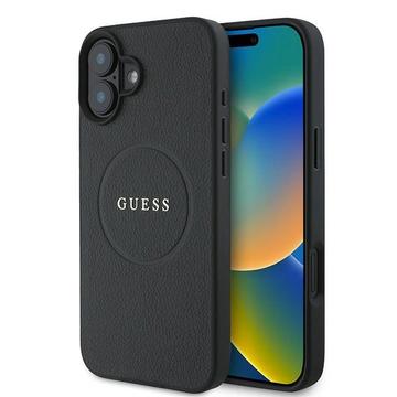 iPhone 16 Plus Guess Grained Classic Logo Hybrid Hülle - MagSafe-kompatibel - Schwarz