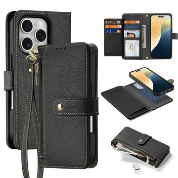 iPhone 16 Pro Dux Ducis Lawa Brieftaschen-Lederhülle mit Magnetabdeckung - Schwarz