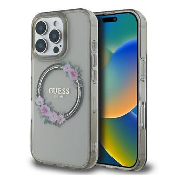 iPhone 16 Pro Guess IML Flowers Wreath Hülle - MagSafe-kompatibel