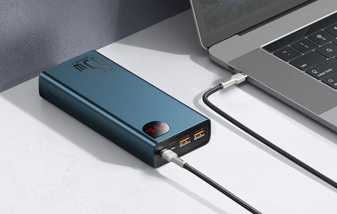 Baseus Adaman Metal Digital Display Quick Charge-Powerbank 20000mAh/65W - 2xUSB-A, USB-C - Blau